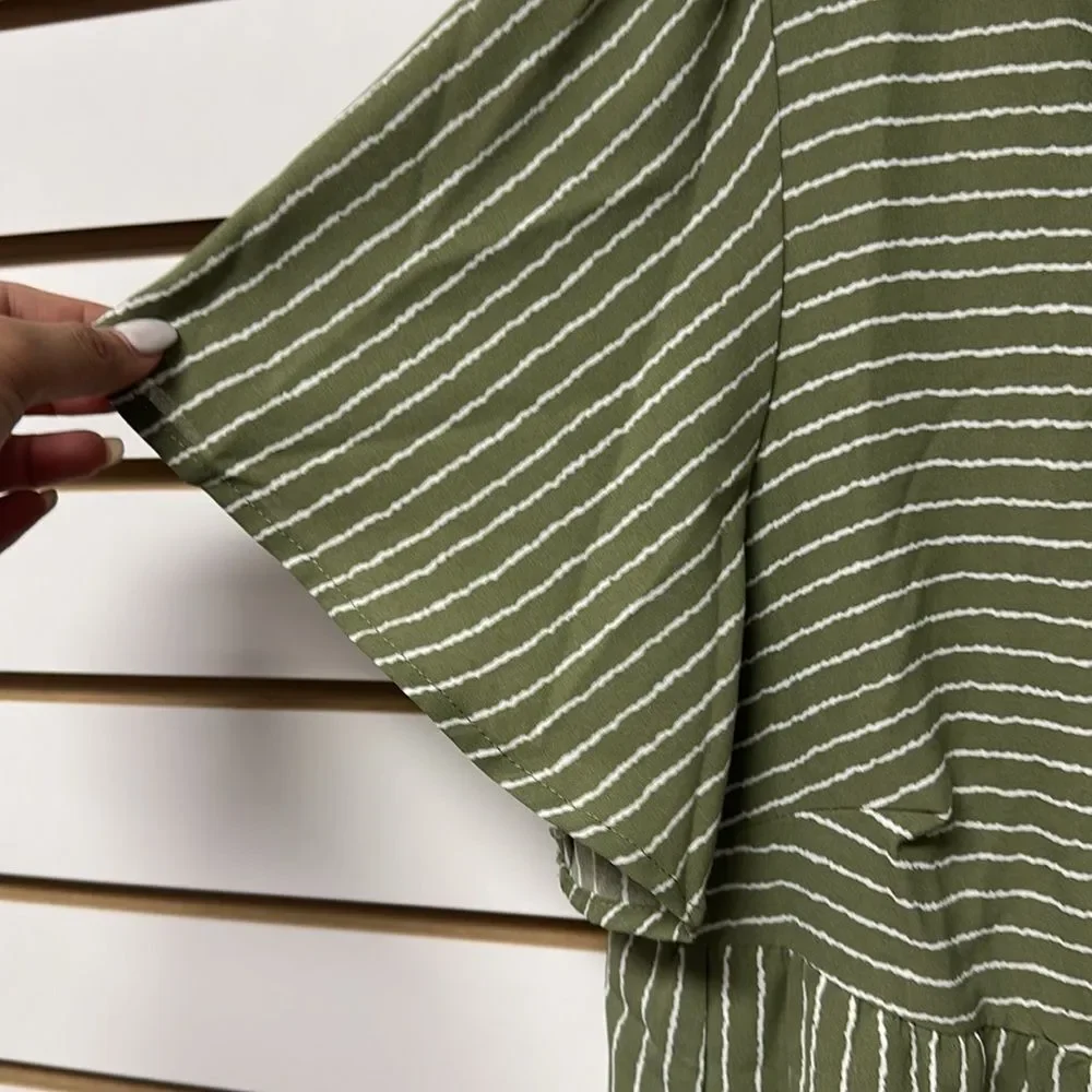Bloomchic Striped Summer V Short Flowy Swing Casual Neck Short Sleeve (Green Sz - Picture 3 of 11
